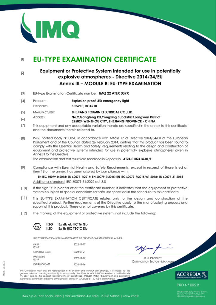 BC4210 / BC5210 — ATEX — IMQ 22 ATEX 037X — first-page preview; open the complete PDF for all pages.