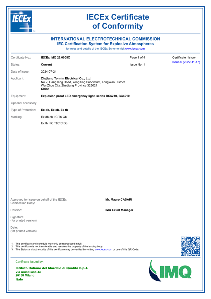 BC4210 / BC5210 — IECEx — IECEx IMQ 22.0008X — first-page preview; open the complete PDF for all pages.