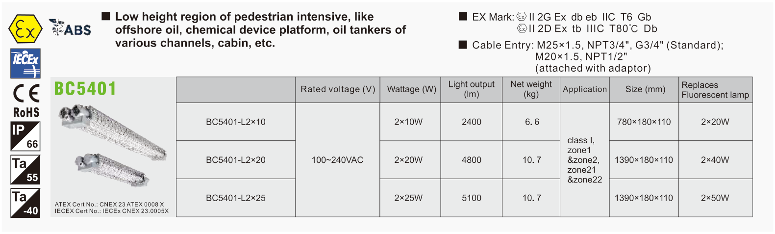 BC5401 original catalogue specification table; open the full-size image or download the catalogue for configuration details.