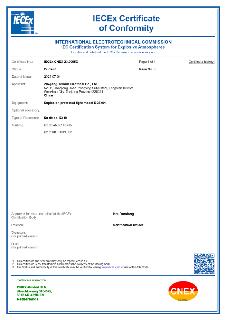IECEx — representative certificate archive sample