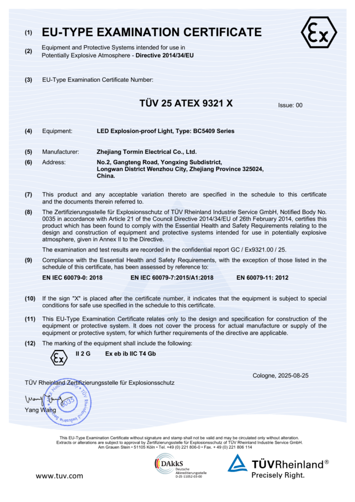 BC5409 — ATEX — TÜV 25 ATEX 9321 X — first-page preview; open the complete PDF for all pages.