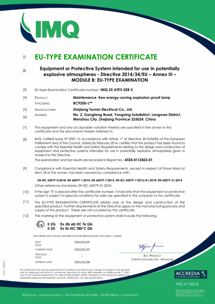 BC9200 — ATEX — IMQ 25 ATEX 028 X — first-page preview; open the complete PDF for all pages.