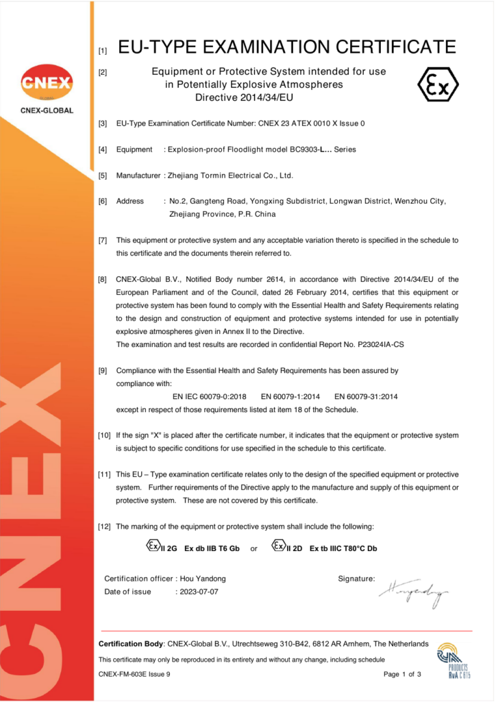 BC9303 — ATEX — CNEX 23 ATEX 0010 X — first-page preview; open the complete PDF for all pages.