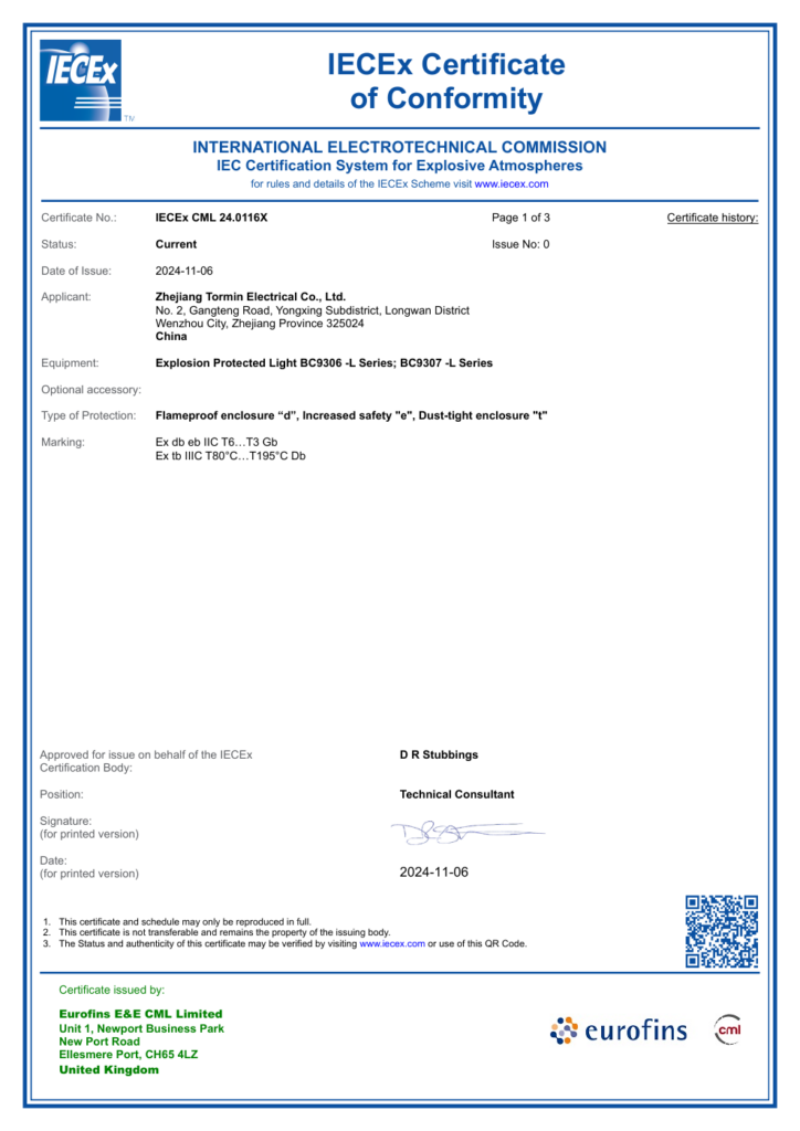 BC9306 / BC9307 — IECEx — IECEx CML 24.0116X — first-page preview; open the complete PDF for all pages.