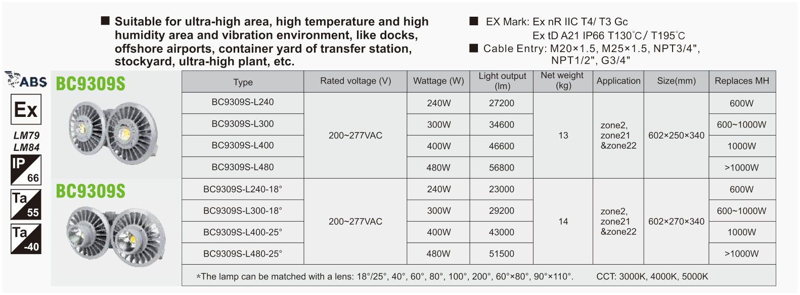 BC9309S original catalogue specification table; open the full-size image or download the catalogue for configuration details.