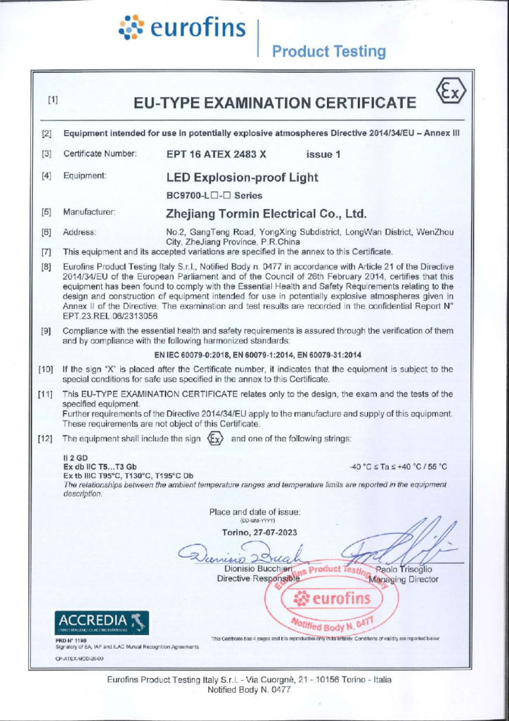 BC9700 — ATEX — EPT 16 ATEX 2483 X — first-page preview; open the complete PDF for all pages.