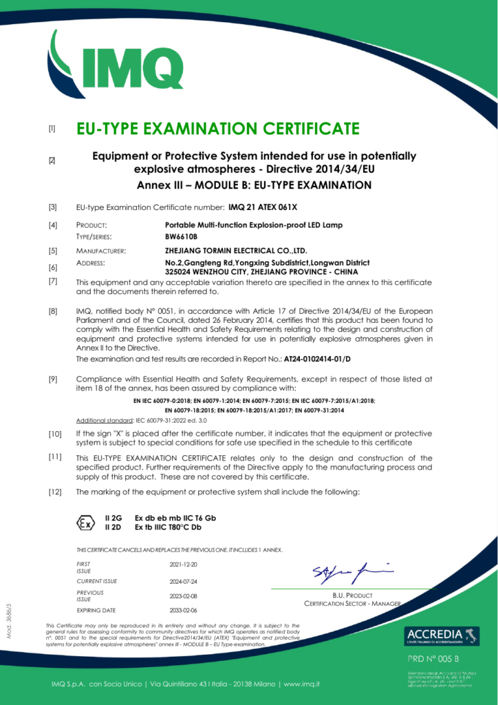BW6610B — ATEX — IMQ 21 ATEX 061X — first-page preview; open the complete PDF for all pages.