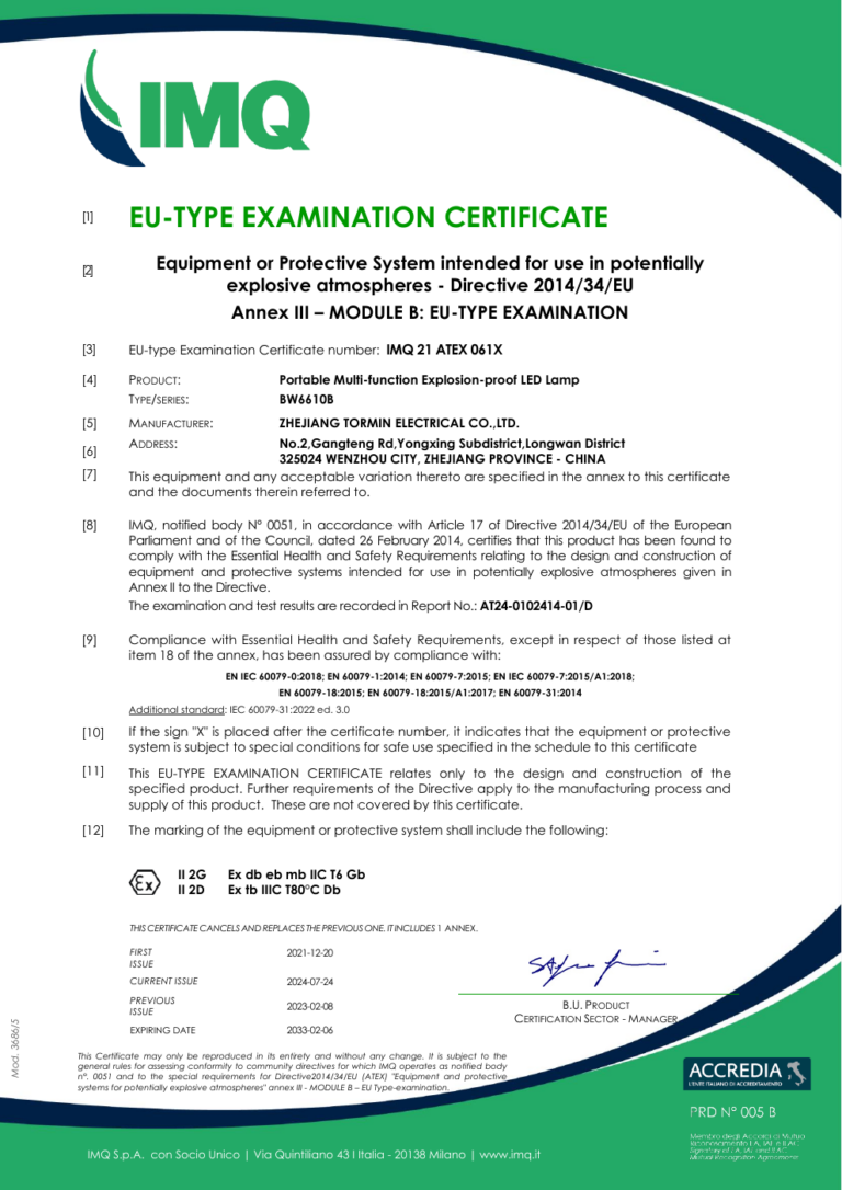BW6610B ATEX certificate first-page preview