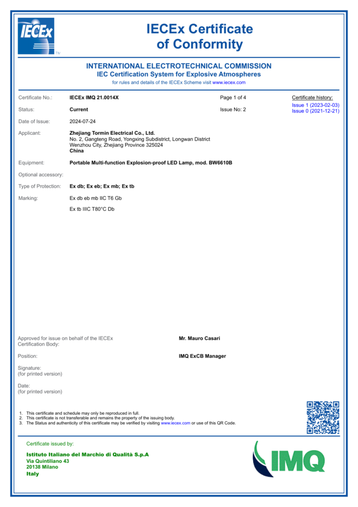 BW6610B — IECEx — IECEx IMQ 21.0014X — first-page preview; open the complete PDF for all pages.
