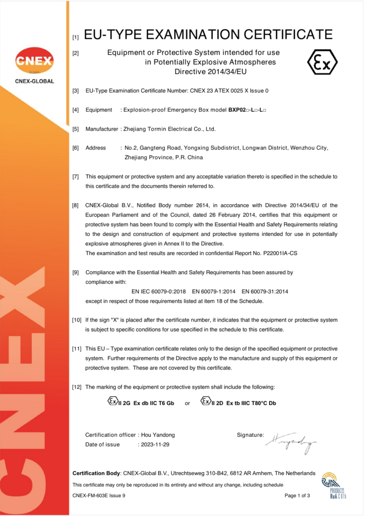 BXP02 — ATEX — CNEX 23 ATEX 0025 X — first-page preview; open the complete PDF for all pages.