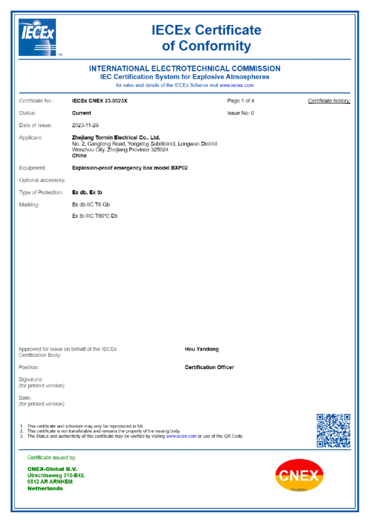 BXP02 — IECEx — IECEx CNEX 23.0023X — first-page preview; open the complete PDF for all pages.