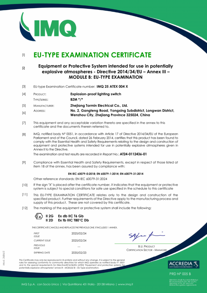 BZM — ATEX — IMQ 25 ATEX 004 X — first-page preview; open the complete PDF for all pages.