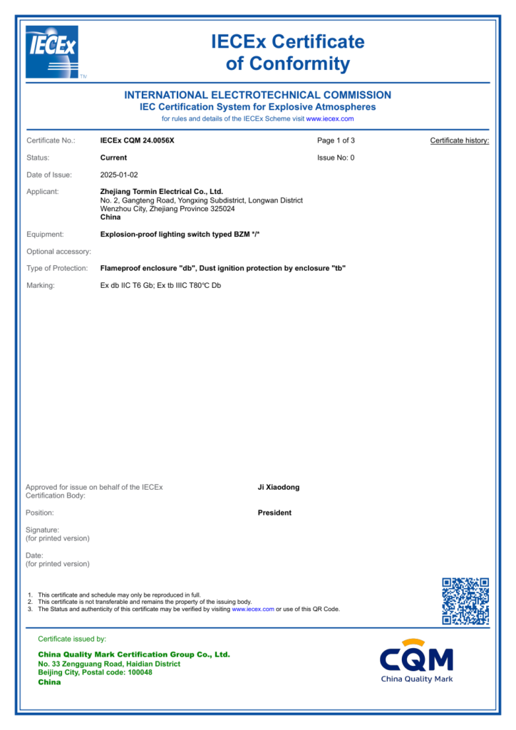 BZM — IECEx — IECEx CQM 24.0056X — first-page preview; open the complete PDF for all pages.