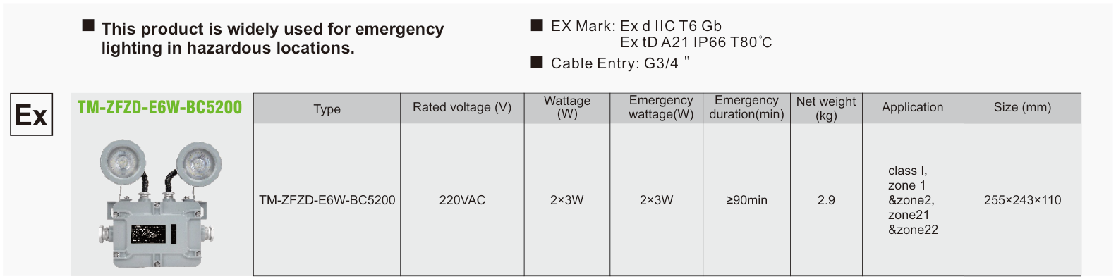 TM-ZFZD-E6W-BC5200 original catalogue specification table; open the full-size image or download the catalogue for configuration details.
