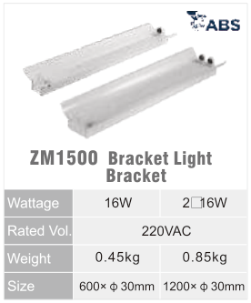 ZM1500 Bracket Light original catalogue specification table; open the full-size image or download the catalogue for configuration details.