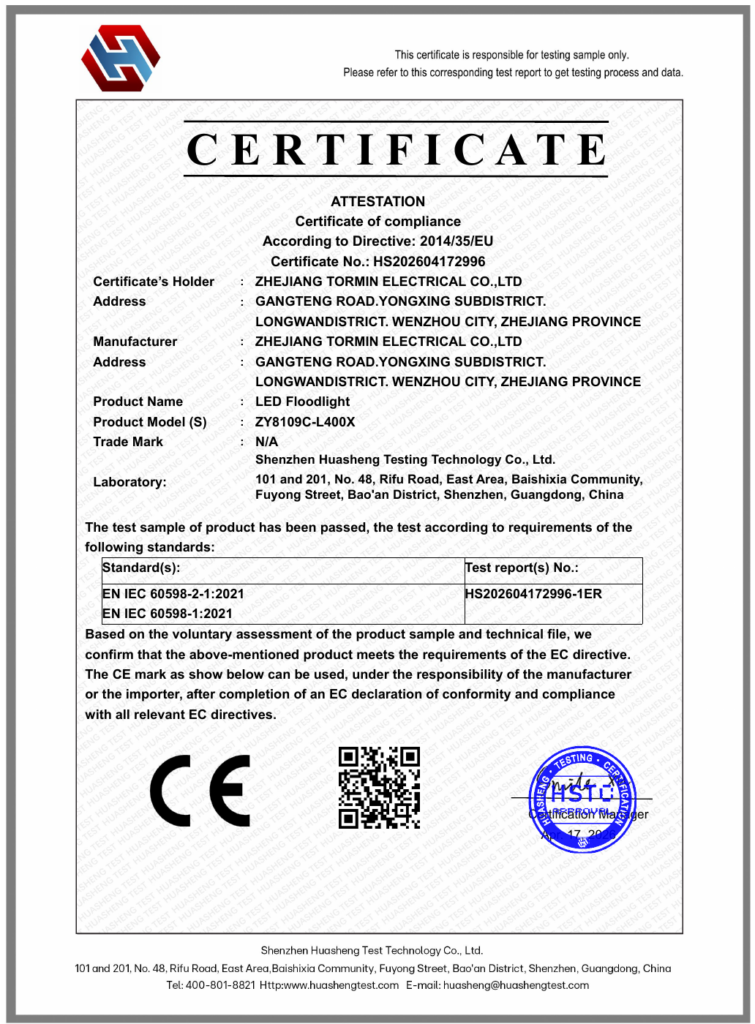 ZY8109C-L400X — CE LVD — HS202604172996 — first-page preview; open the complete PDF for all pages.