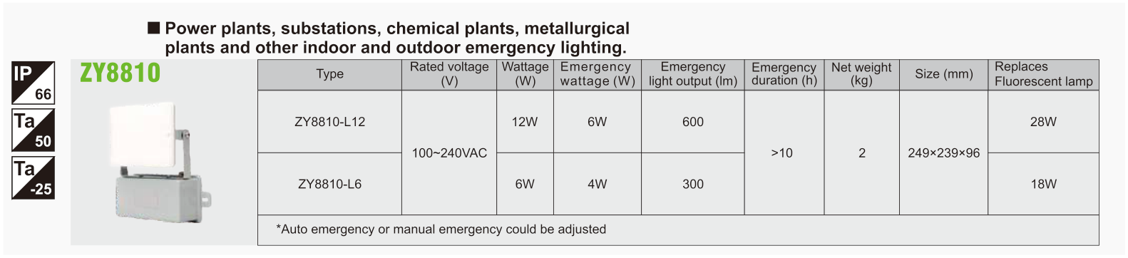 ZY8810 original catalogue specification table; open the full-size image or download the catalogue for configuration details.